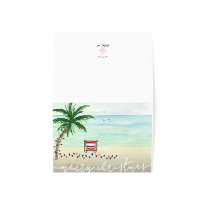 Tropical Merry Christmas Luxury Greeting Card Pack, Original Art Watercolor Art, Blank Tropical Beach Holiday Card Set, Happy Holidays.