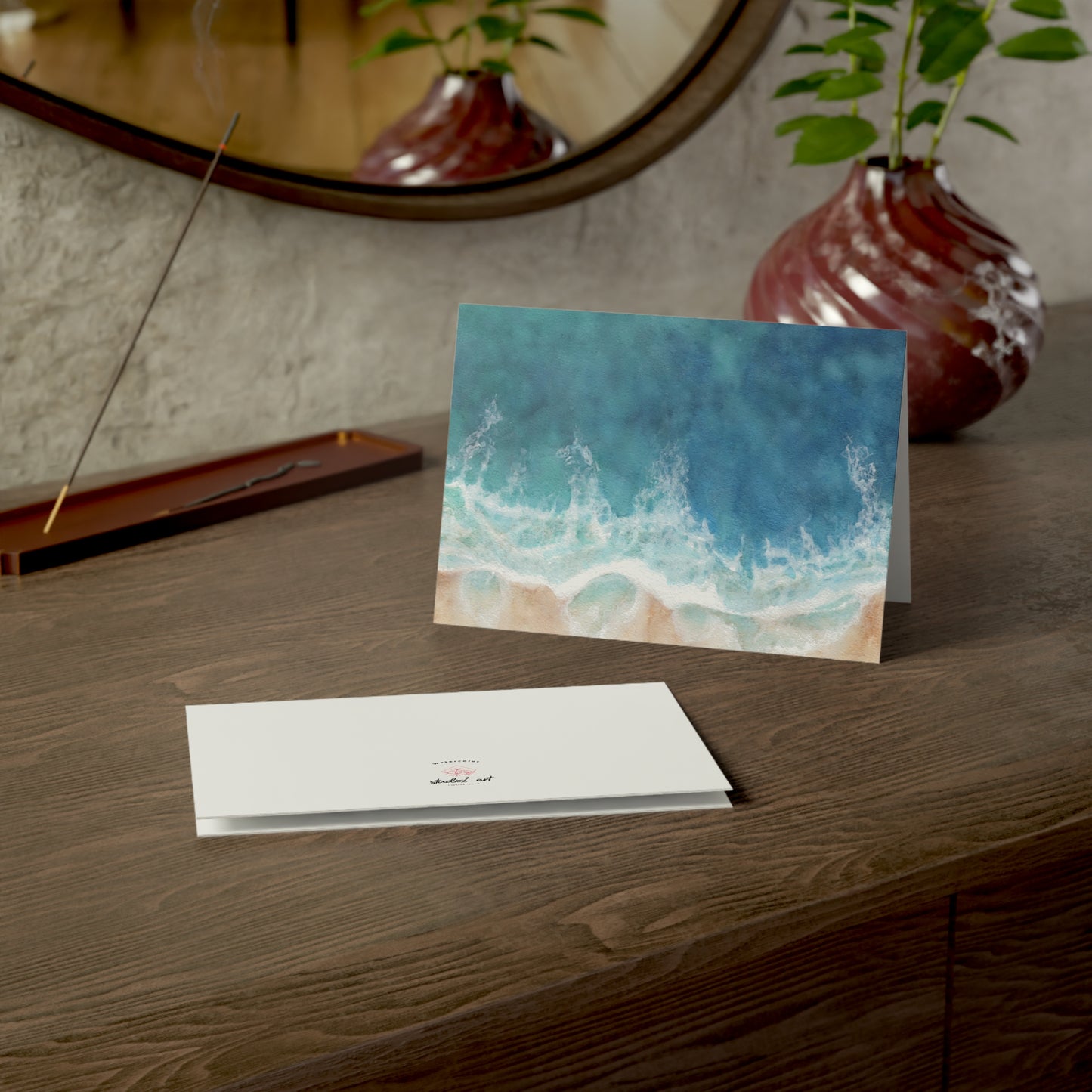 Shoreline Watercolor Painting Card, Luxury Art Greeting Card Set, Tropical Wave Watercolor Blank Cards, Just Because, Get Well Or Thank you