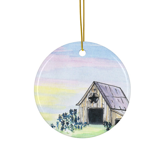Texas Barn, Ceramic Ornaments, Handmade Holiday Decor, 2-Sided Print, Perfect Gift for Christmas, Housewarming, Tree Decoration, Floral