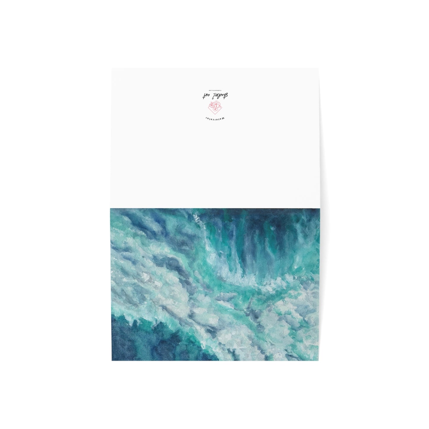 Watercolor Ocean Card Blank Greeting Thank You Note Stationery Birthday Gift Beach Theme Coastal Art Turquoise Teal Wave Design Handpainted