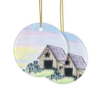 Texas Barn, Ceramic Ornaments, Handmade Holiday Decor, 2-Sided Print, Perfect Gift for Christmas, Housewarming, Tree Decoration, Floral