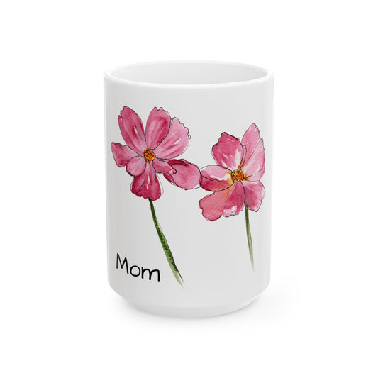 Floral Ceramic Mug - Mom Coffee Cup, Gift for Friends, Summer Drinkware, Tea Lover's Mug, pink floral Kitchen Decor