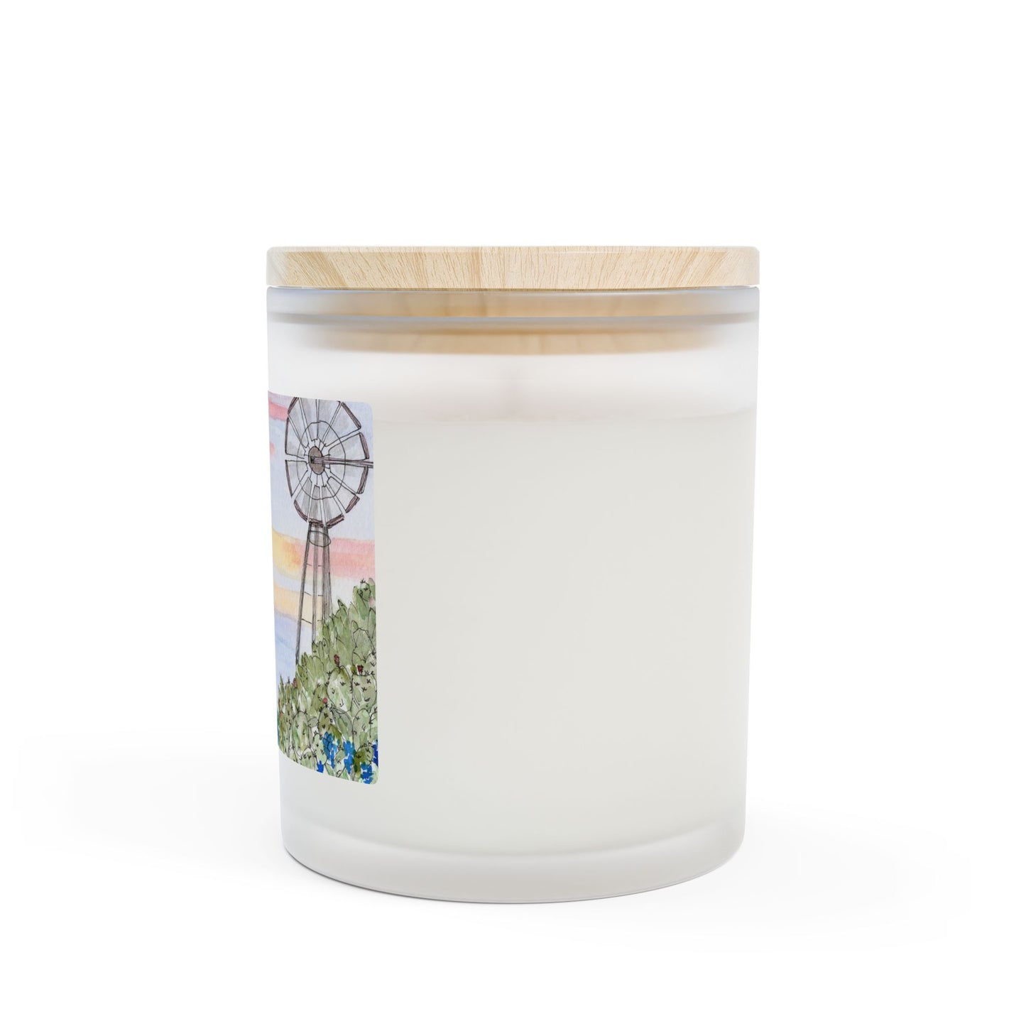 Candle, Texas Prairie Windmill and Bluebonnets Cactus Design, Home Fragrance, Decor, Gift, Hand-poured Soy Wax Candle