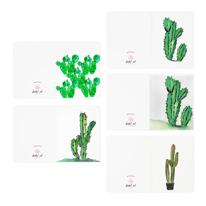 Cactus Lovers Greeting Cards Set, Watercolor Botanical Note Card Bundle, Any Occasion Stationery Pack, 5-Pack
