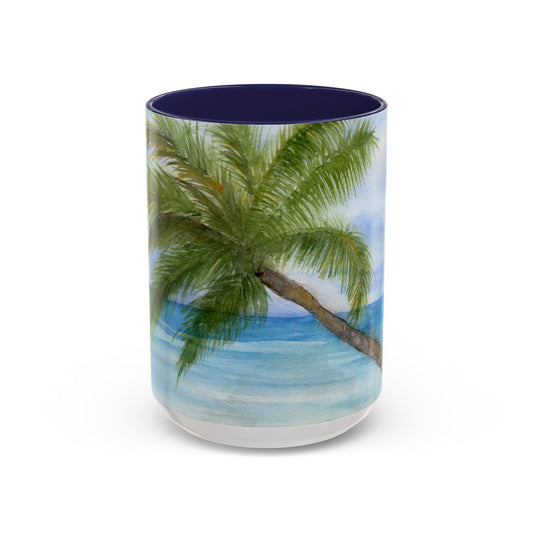 Coffee Mug, Ocean Palm and Seas Soft Watercolor Original Design, Beach Lover Mug, Coastal Decor Cup, Tropical Coffee Cup, Gift for Nature