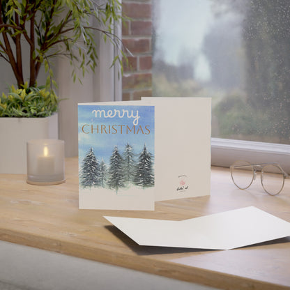 Merry Christmas Winter Trees Luxury Greeting Card, Winter Wonderland Christmas Card Pack, Original Art Christmas Cards, Blank Cards.