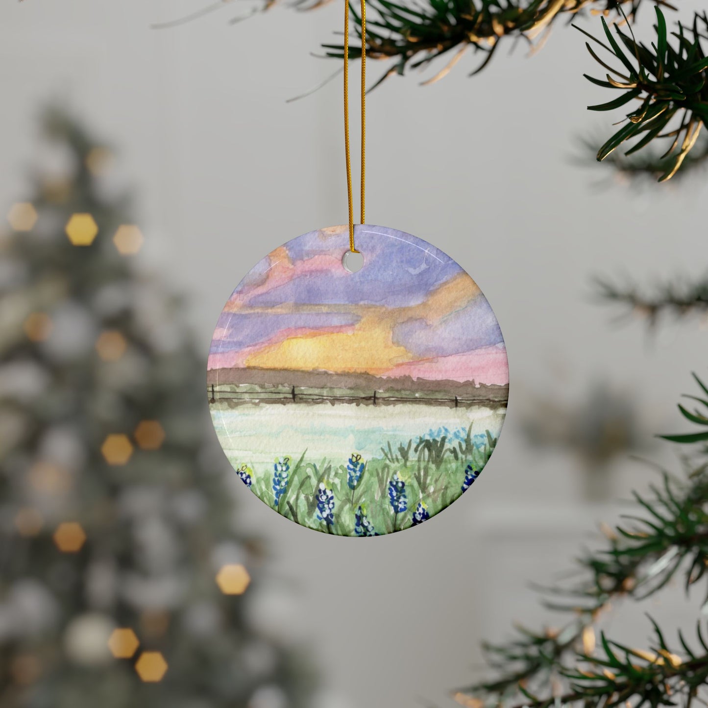 Texas Bluebonnets, Ceramic Ornaments, Floral Sunset Design, Perfect for Holidays, Gifts, and Home Decor, Seasonal Keepsake, Nature