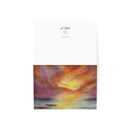 Watercolor Sunset & Ocean Card | Handpainted in Vibrant Oranges and Blues | Blank Inside for Any Occasion