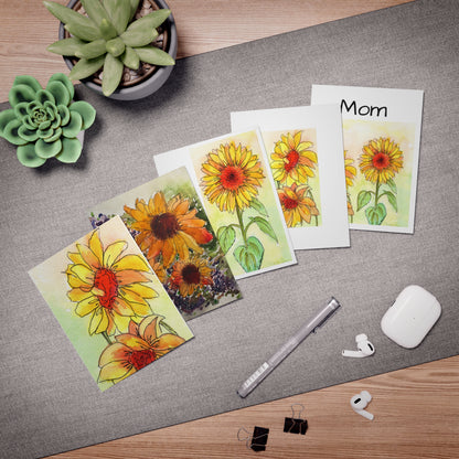 Hand Painted Sunflowers Greeting Cards 5-Pack | Bright Floral Cards for Mom