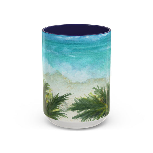 Mug, Tropical Paradise Beach Original Watercolor Coffee Cup, Palm Tree Gift, Ocean Shore Tea Mug, Coastal Kitchen Decor, Beach Lover Mug,