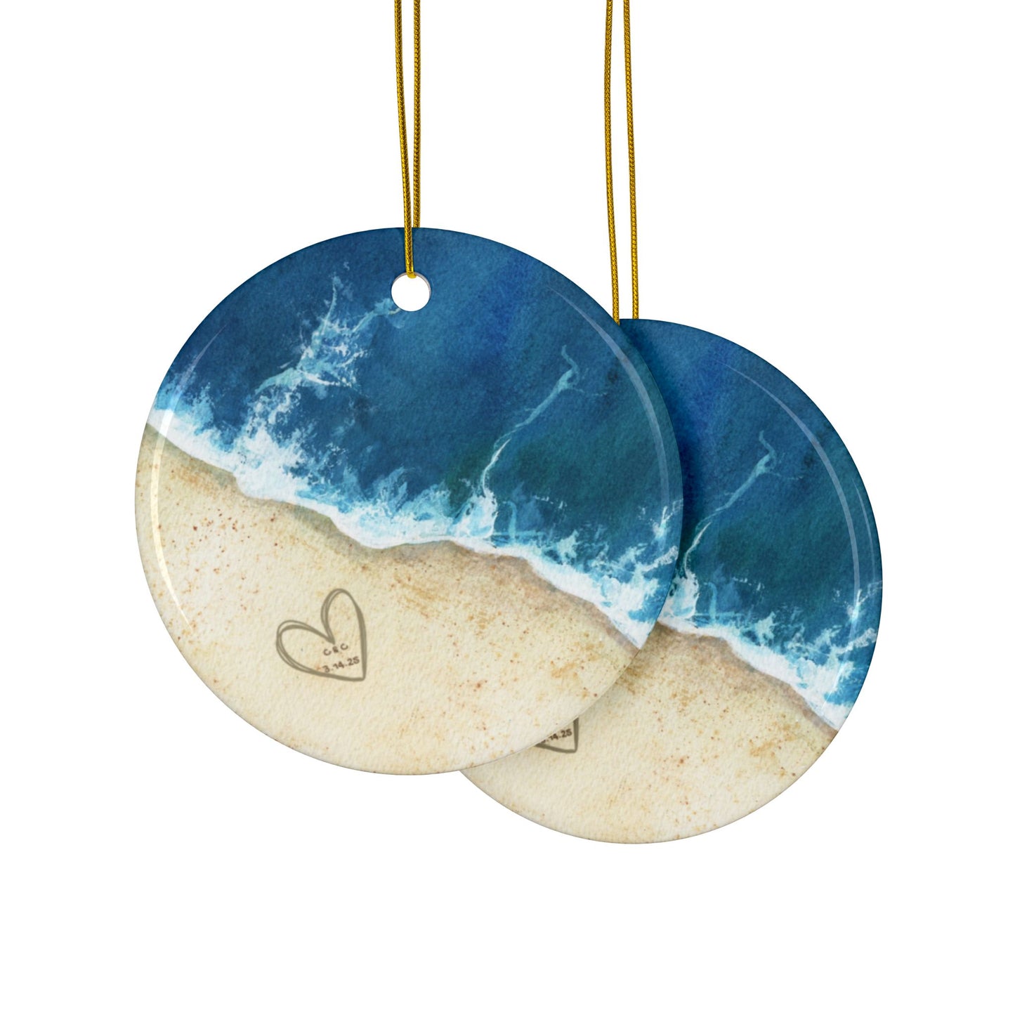 Custom Coastal Beach Ceramic Ornaments | Ocean Waves 2-Sided Print | Sea Themed Gift, Beach House Ornament, Set of 1, 3, 5, 10