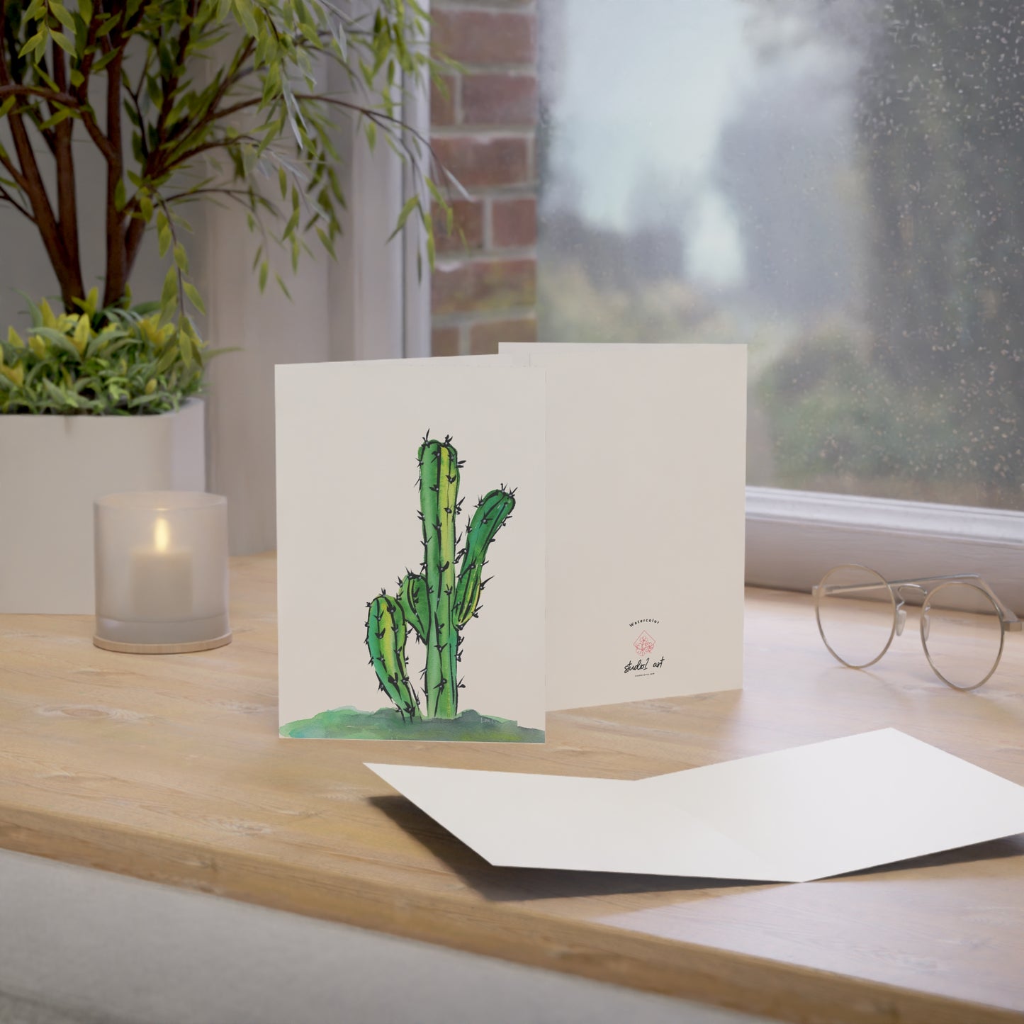 Cactus Watercolor Painting Card, Blank Luxury Greeting Cards, Thank You, Happy Birthday or Get Well Soon Cards, Original Art Card Set.