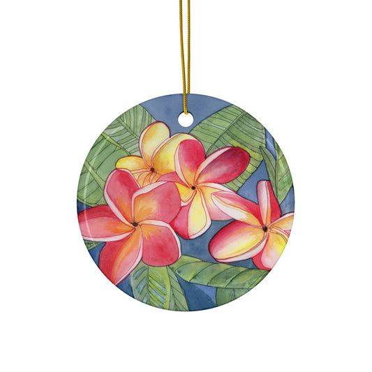 Plumeria Watercolor, Floral Ceramic Ornaments, Tropical Decor for Home, Holiday Gifts, Festive Decorations, Party Favors, Wedding Keepsakes