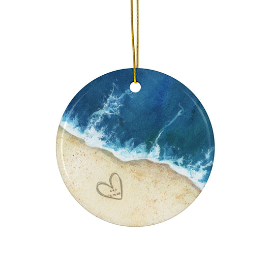 Custom Coastal Beach Ceramic Ornaments | Ocean Waves 2-Sided Print | Sea Themed Gift, Beach House Ornament, Set of 1, 3, 5, 10