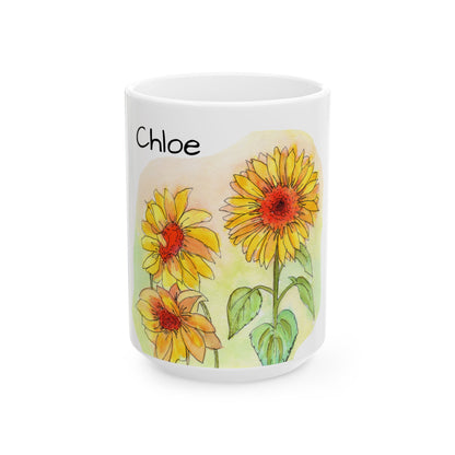 Bunch of Sunflowers Ceramic Mug - Mom Coffee Cup, Gift for Friends, Gardeners, Summer Drinkware, Tea Lover's Mug, pink floral Kitchen Decor