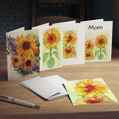 Hand Painted Sunflowers Greeting Cards 5-Pack | Bright Floral Cards for Mom