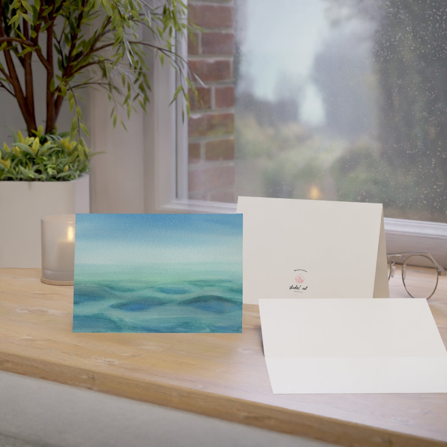 Peaceful Ocean Blank Cards, Watercolor, Painting Original Art Cards, Wave Art, Thank You, Get Well Note Cards,Luxury Greeting Card Pack