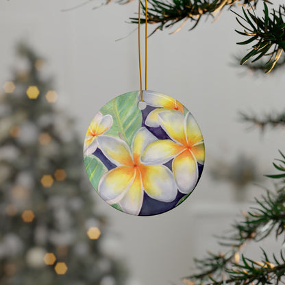 Plumeria, Floral Ceramic Ornaments, 2-Sided Print, Home Decor, Holiday Gift, Christmas Tree Decor, Indoor Plant Hanger, Seasonal Decor