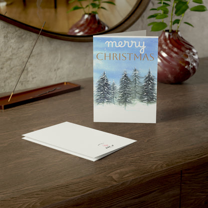 Merry Christmas Winter Trees Luxury Greeting Card, Winter Wonderland Christmas Card Pack, Original Art Christmas Cards, Blank Cards.