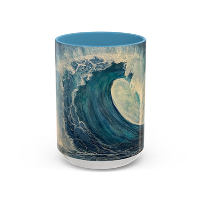 Mug, watercolor big blue wave dark blues and turquoise wavee. Ocean, sea lover gift. Beach theme coffee cup. Coastal home decor. Nautical