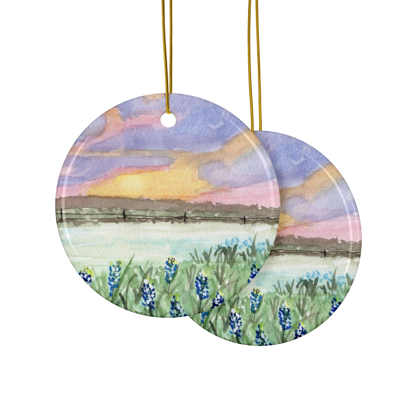 Texas Bluebonnets, Ceramic Ornaments, Floral Sunset Design, Perfect for Holidays, Gifts, and Home Decor, Seasonal Keepsake, Nature