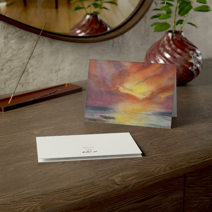 Watercolor Sunset & Ocean Card | Handpainted in Vibrant Oranges and Blues | Blank Inside for Any Occasion