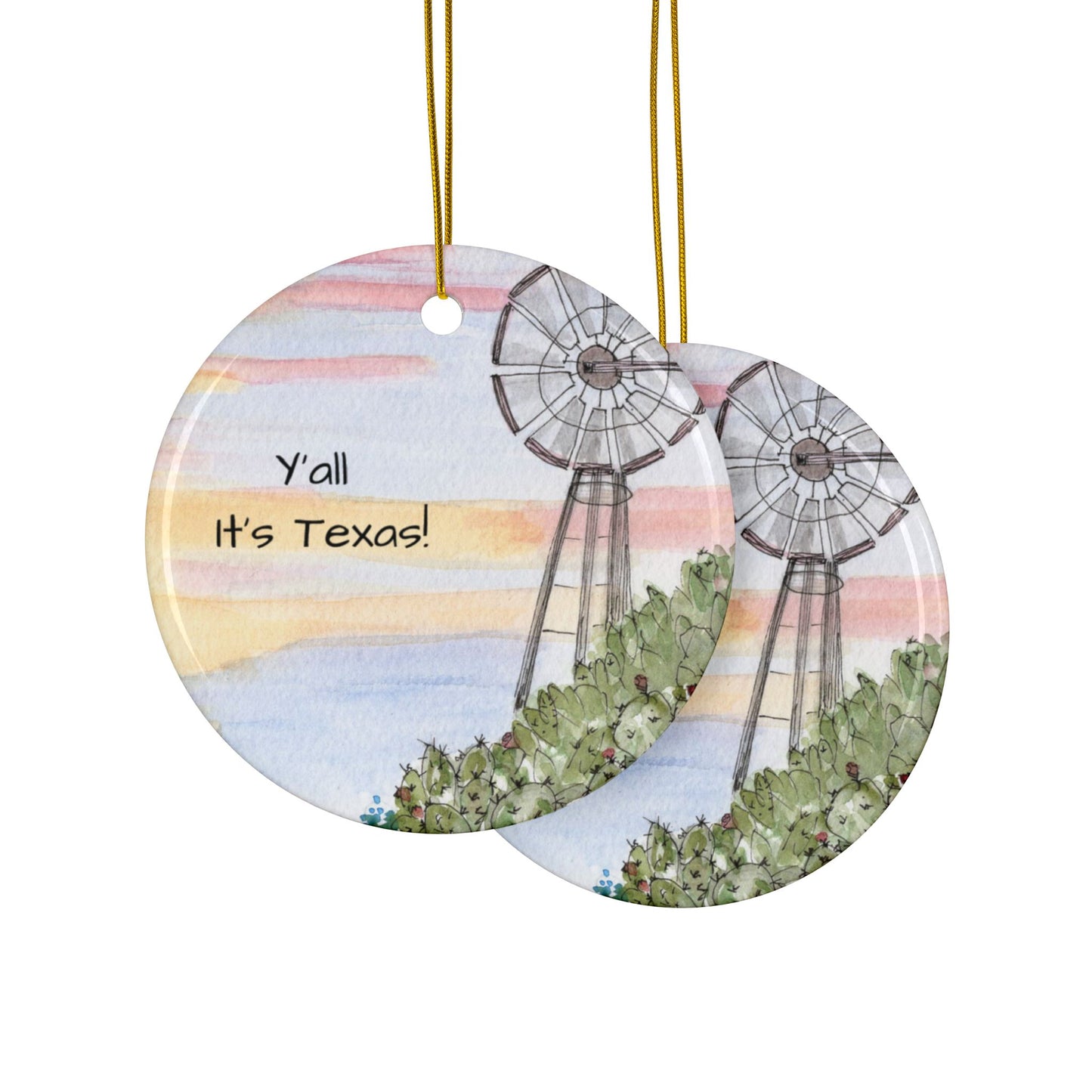 Texas-Themed Ceramic Ornaments, 2-Sided Print - Perfect for Holiday Decorating, Gifts, and Home Accents, Y'all It's Texas!