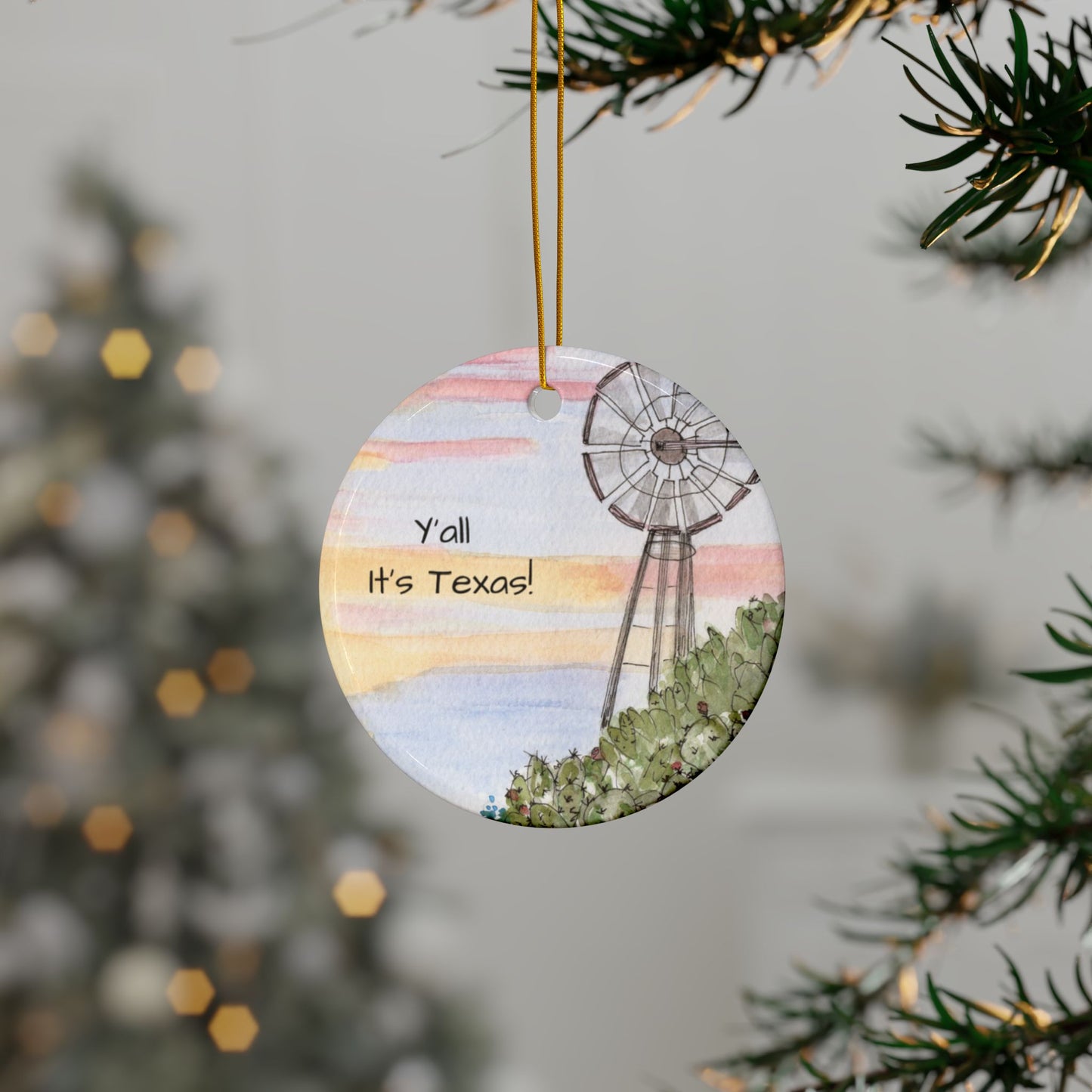 Texas-Themed Ceramic Ornaments, 2-Sided Print - Perfect for Holiday Decorating, Gifts, and Home Accents, Y'all It's Texas!