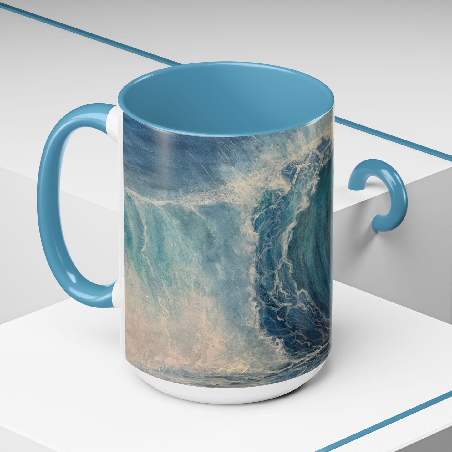 Mug, watercolor big blue wave dark blues and turquoise wavee. Ocean, sea lover gift. Beach theme coffee cup. Coastal home decor. Nautical