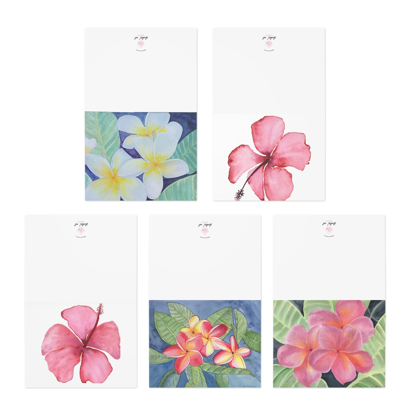 Greeting Cards Set, Tropical Watercolor Fragipani, plumeria Hibiscus Designs, Blank Note Cards, Stationery, Gift Cards, Thank You Cards